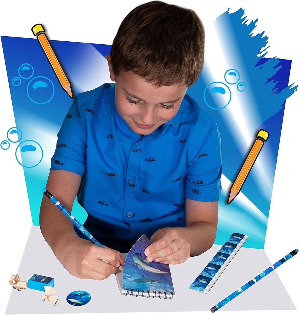 Deluxe Base - Wild Stationery Set - Shark - 6 Pcs