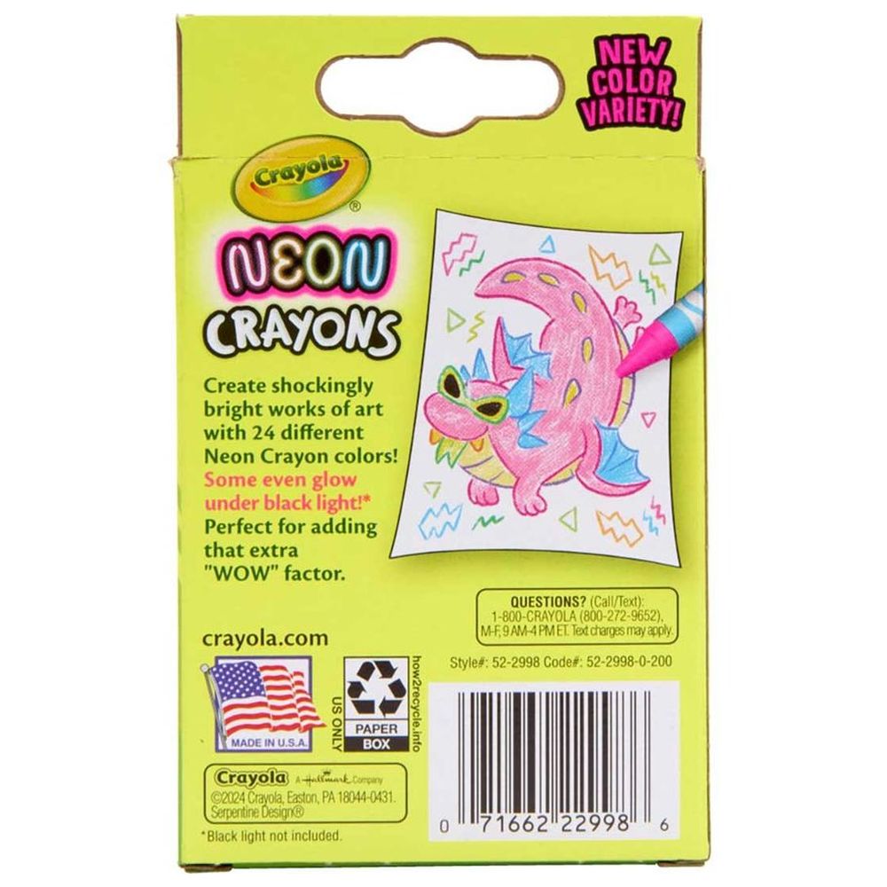 Crayola - Neon Crayons - Multicolor - 24 Pcs