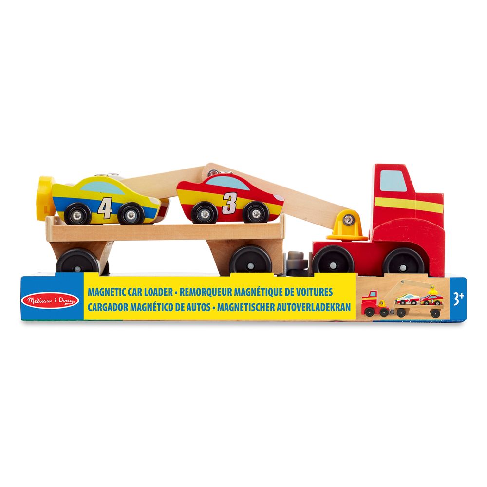 Melissa & Doug - Magnetic Car Loader Wooden Toy Set - 5 Pc Set