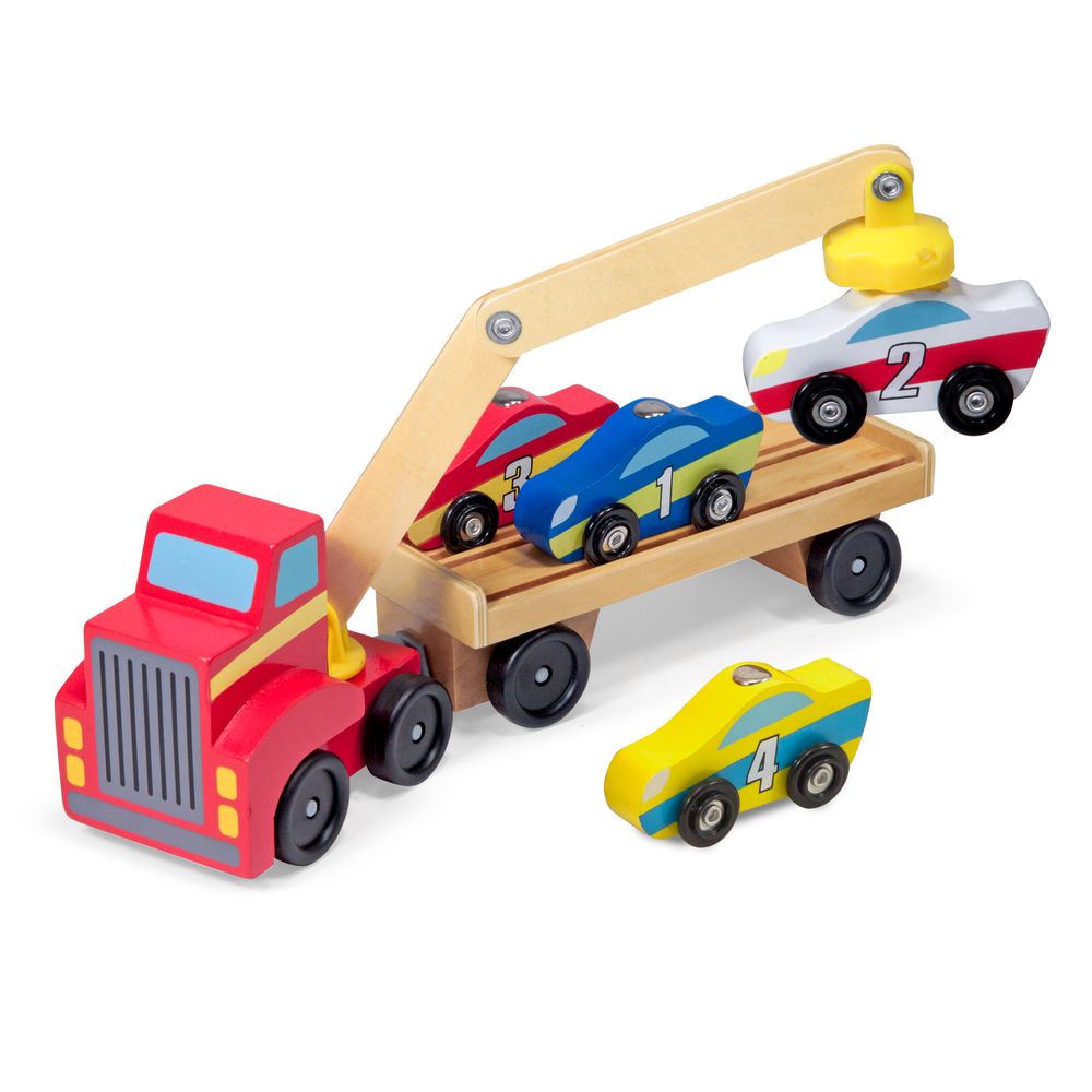 Melissa & Doug - Magnetic Car Loader Wooden Toy Set - 5 Pc Set