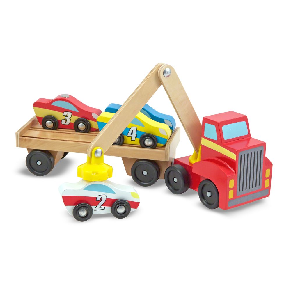 Melissa & Doug - Magnetic Car Loader Wooden Toy Set - 5 Pc Set