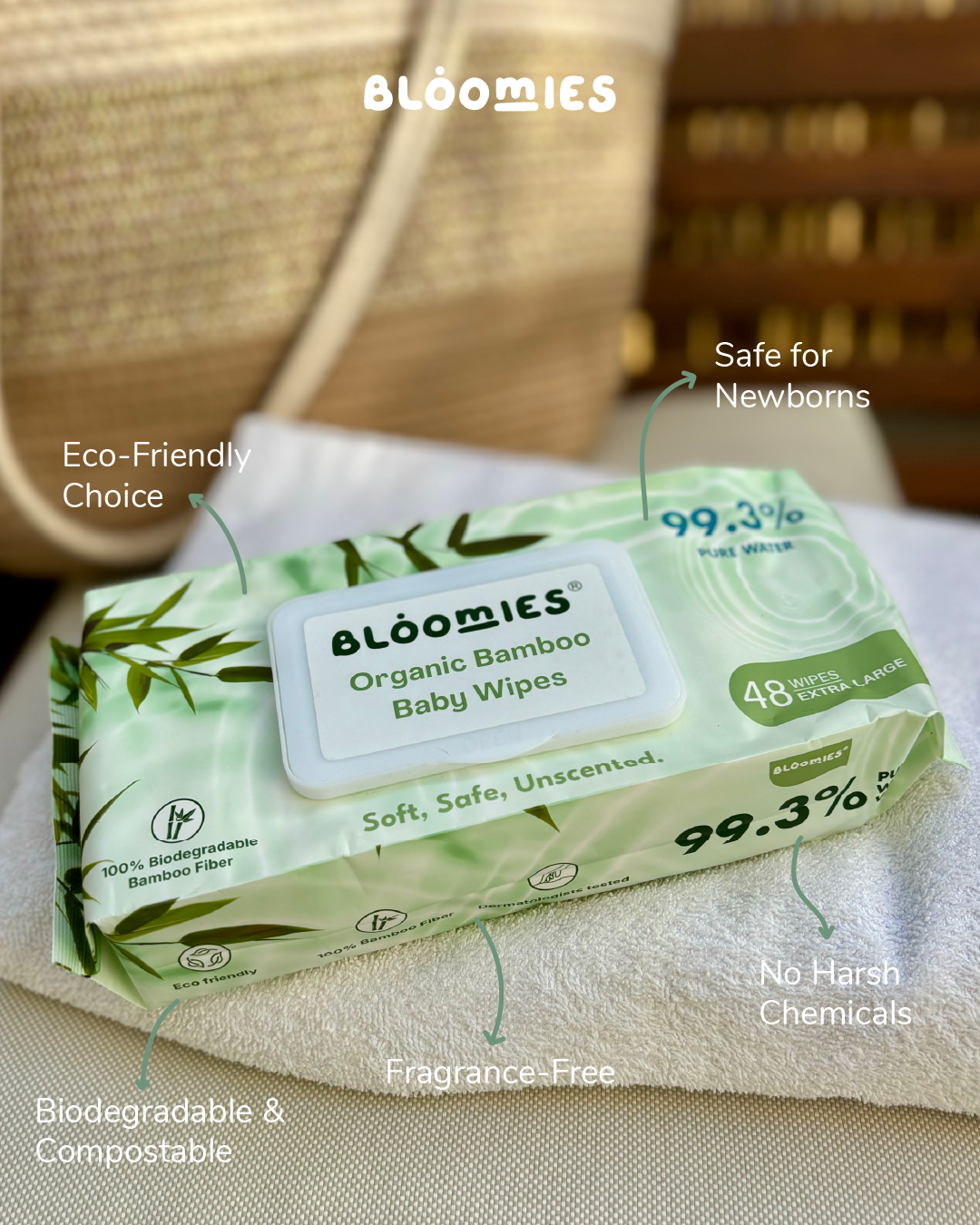 Bloomies - Organic Bamboo Baby Wipes - Pack of 12 - 576 Pcs