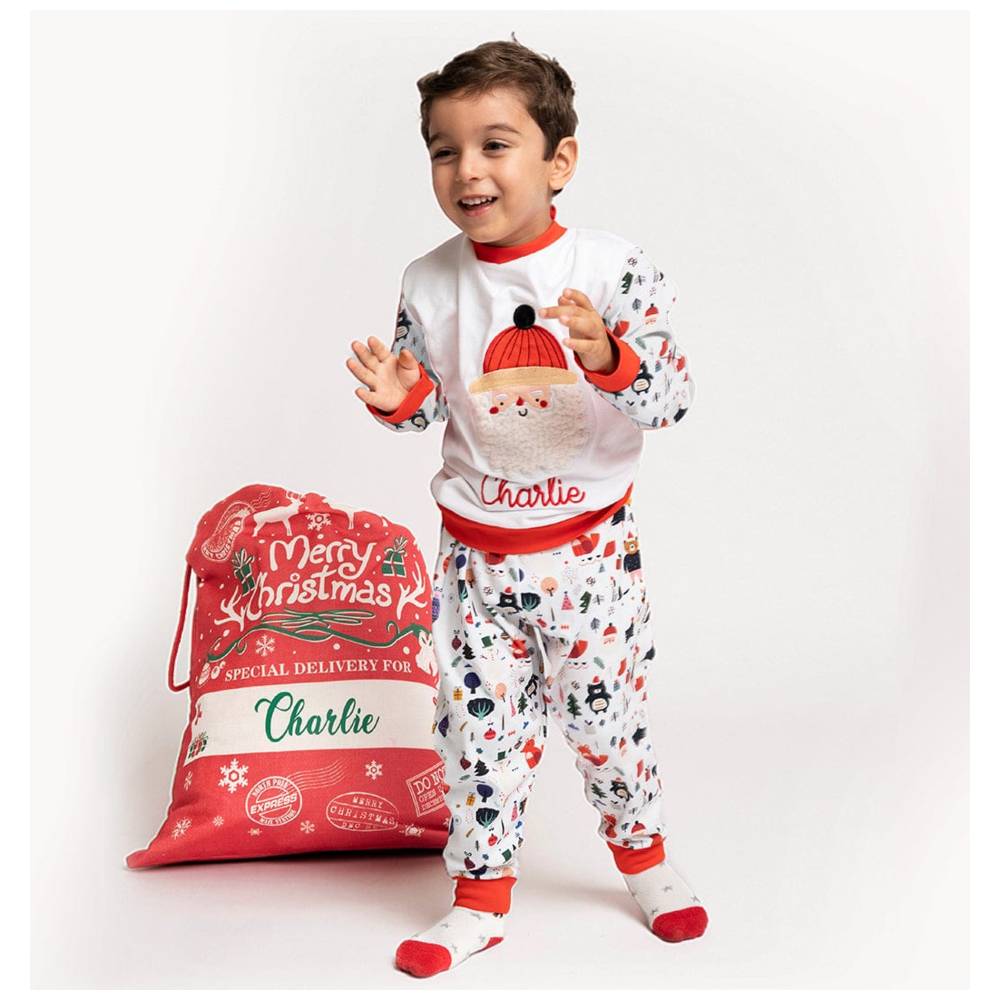 Little Ia 2pc-Set Kids Festive Santa Pyjama Set - White