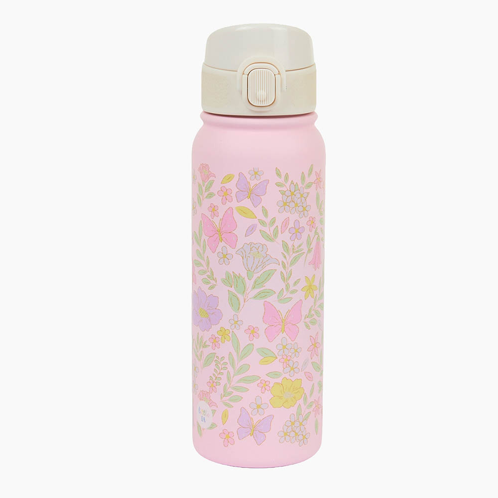 Little IA - Botanica Stainless Steel Bottle With Spout - Pink