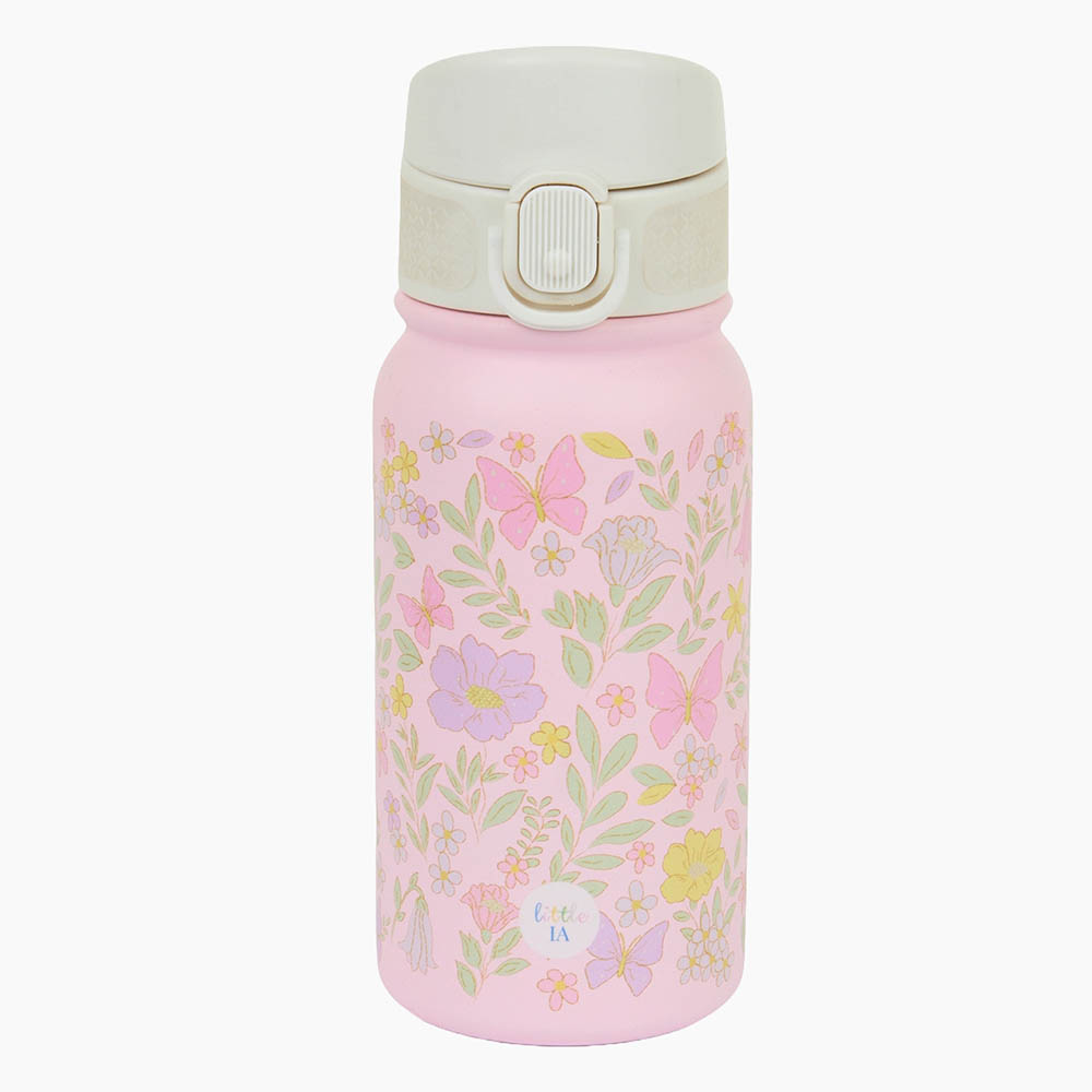 Little IA - Botanica Stainless Steel Bottle With Straw - Pink