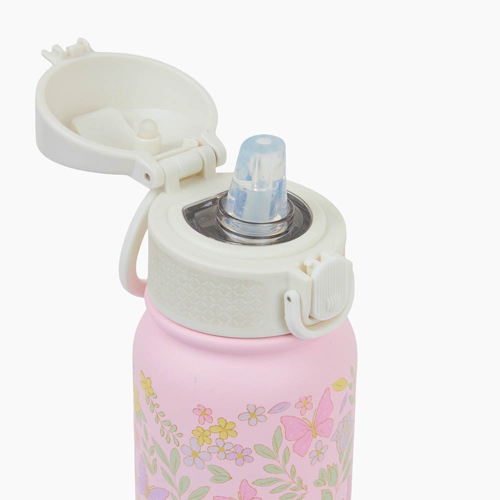 Little IA - Botanica Stainless Steel Bottle With Straw - Pink