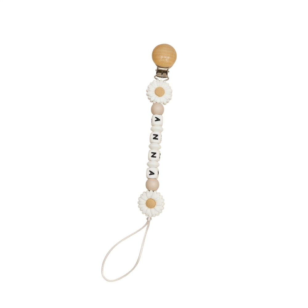 Maxims - Personalized Daisy Silicone Pacifier Clip - White