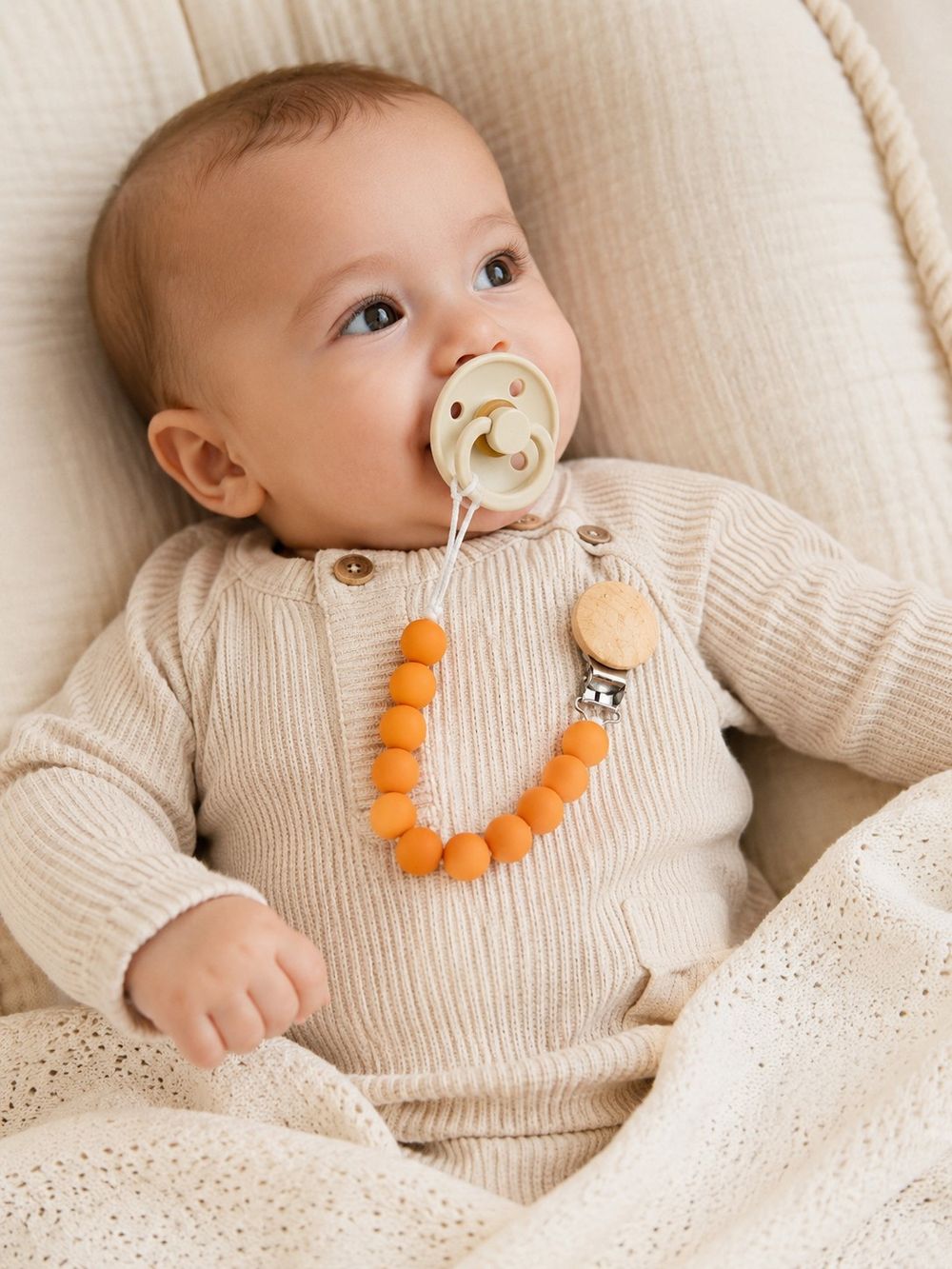 Maxims - Little Keeper Silicone Bead Pacifier Clip - Orange