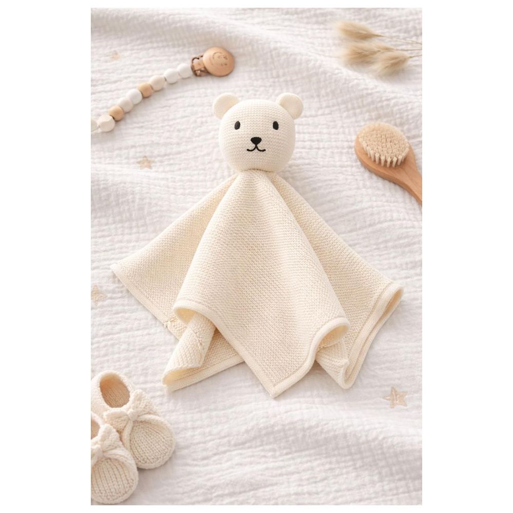 Maxims - Personalised Baby Organic Cotton Knitted Bear Comforter - Ivory