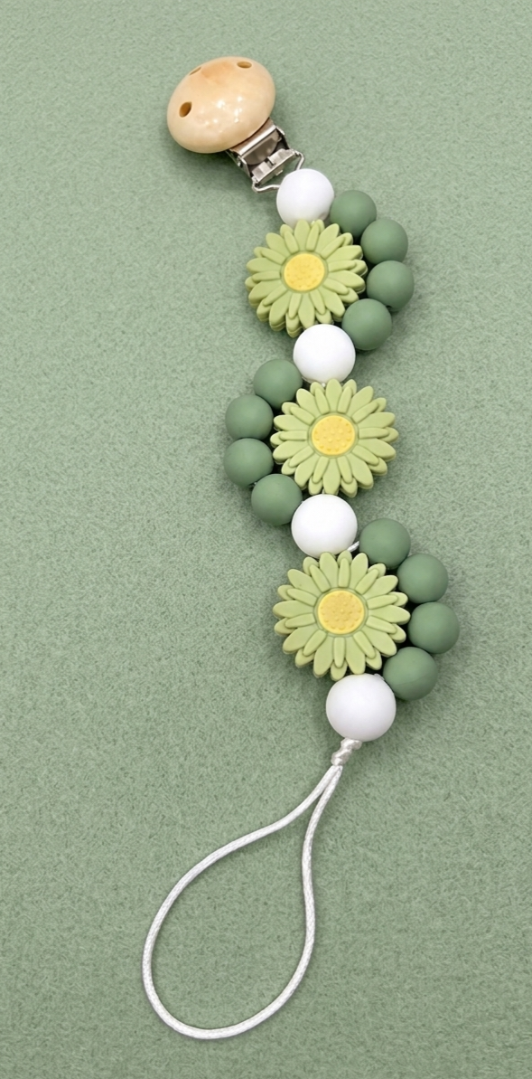 Maxims - The Meadow Floral Pacifier Clip - Green/White