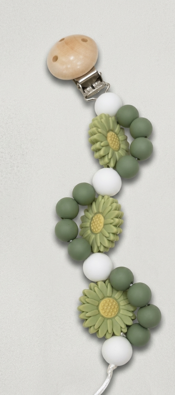 Maxims - The Meadow Floral Pacifier Clip - Green/White
