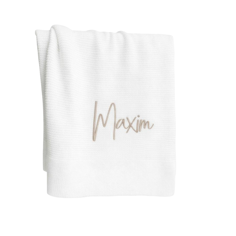 Maxims - Personalised Baby Organic Cotton Knitted Blanket - White