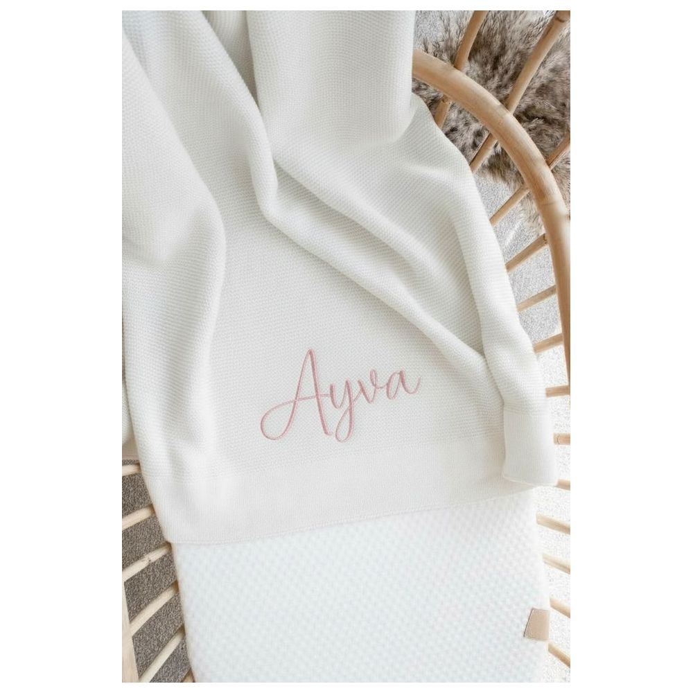 Maxims - Personalised Baby Organic Cotton Knitted Blanket - White