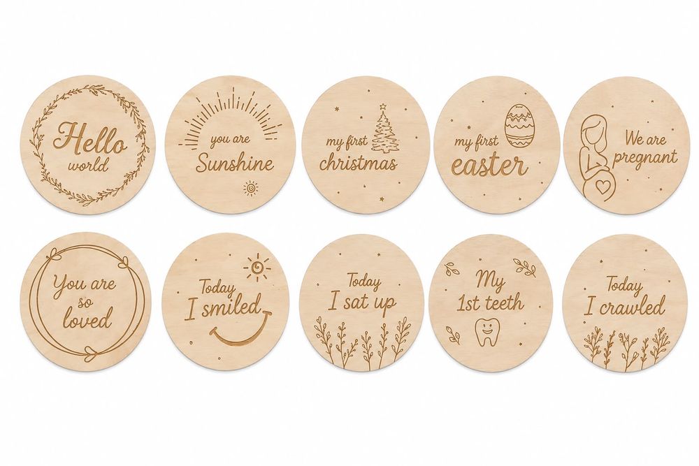 ماكسيمز - أقراص خشبية مزدوجة الجوانب لتسجيل مراحل نمو الطفل - اللحظات الأولى - 5 قطع