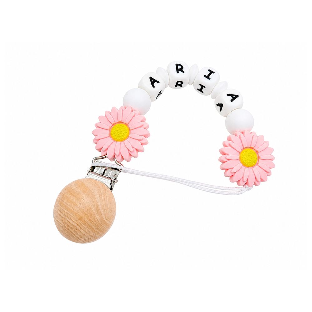 Maxims - Personalised Daisy Pacifier Clip - Pink/White