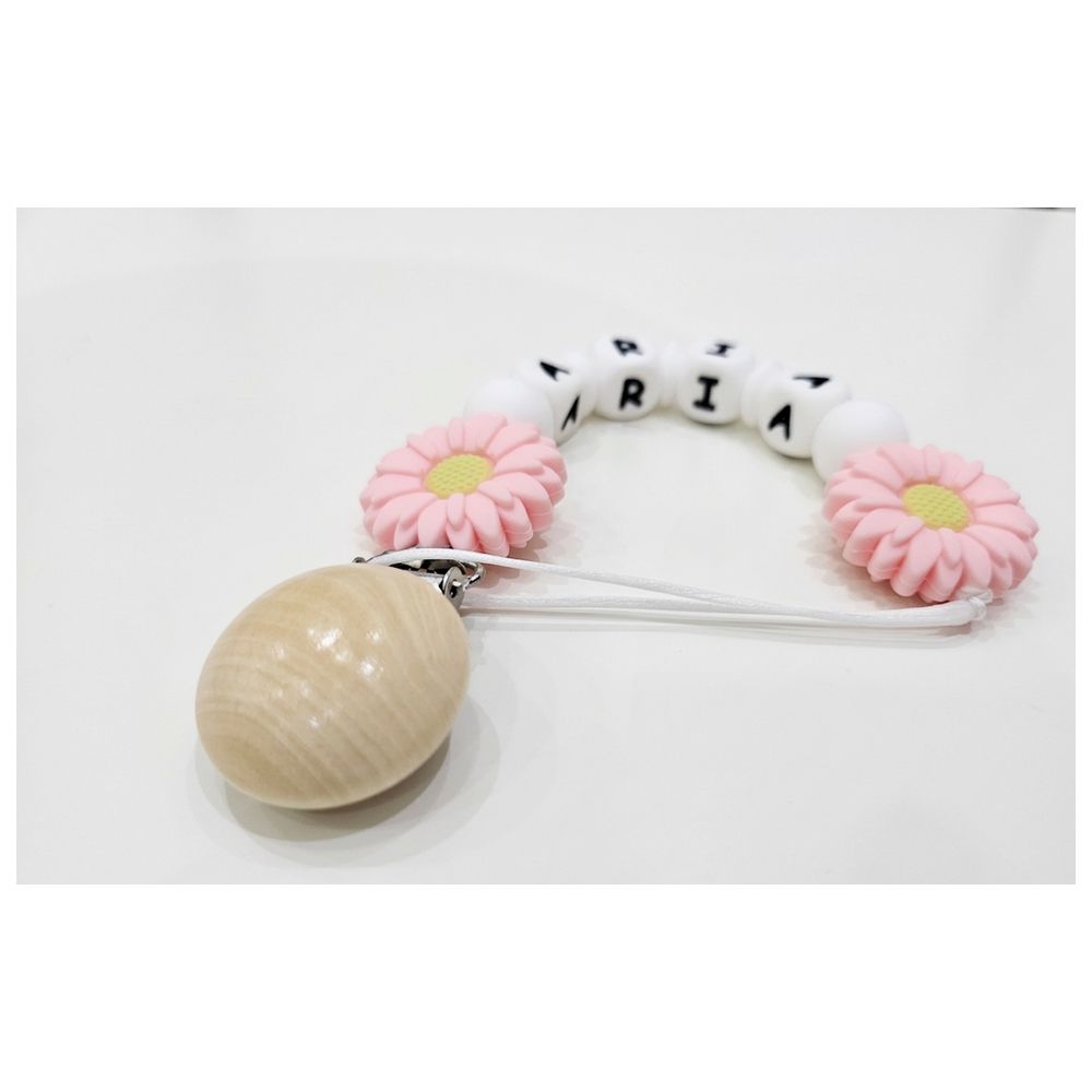 Maxims - Personalised Daisy Pacifier Clip - Pink/White