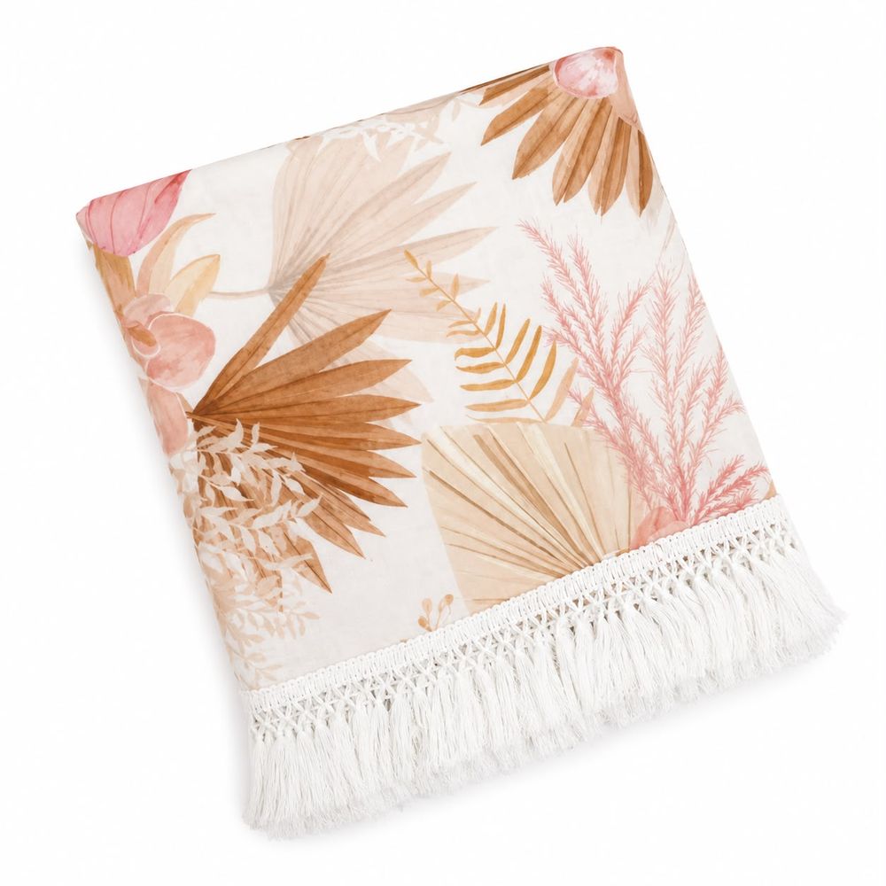 Maxims - Boho Botanical Muslin Baby Blanket With Tassel Fringe - Multicolor