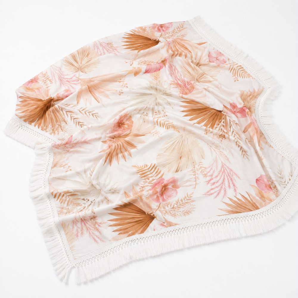 Maxims - Boho Botanical Muslin Baby Blanket With Tassel Fringe - Multicolor