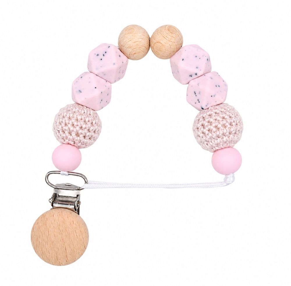 Maxims - Blush & Beech Wooden Pacifier Clip - Multicolor