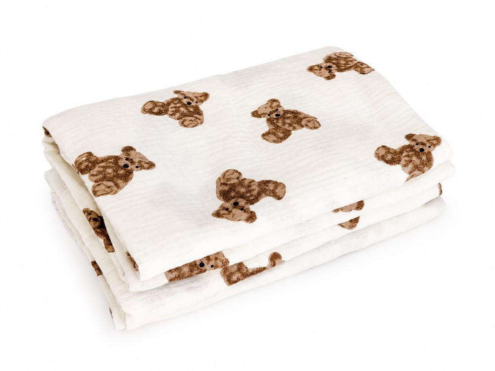 Maxims - Muslin Teddy Bear Baby Blanket - White/Brown