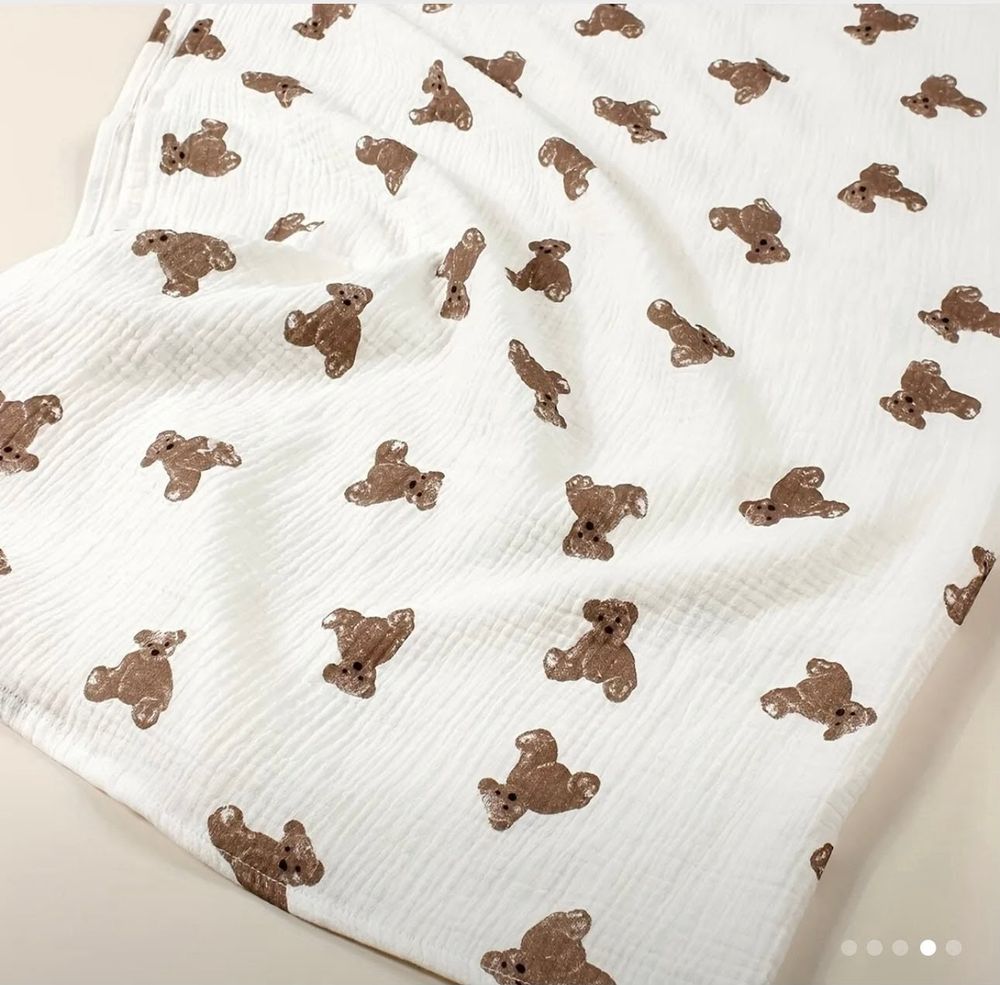 Maxims - Muslin Teddy Bear Baby Blanket - White/Brown