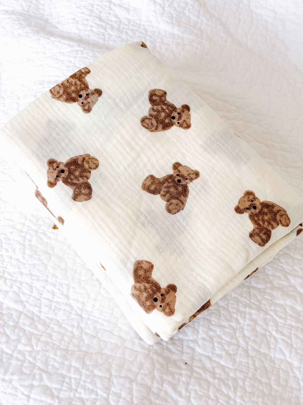 Maxims - Muslin Teddy Bear Baby Blanket - White/Brown