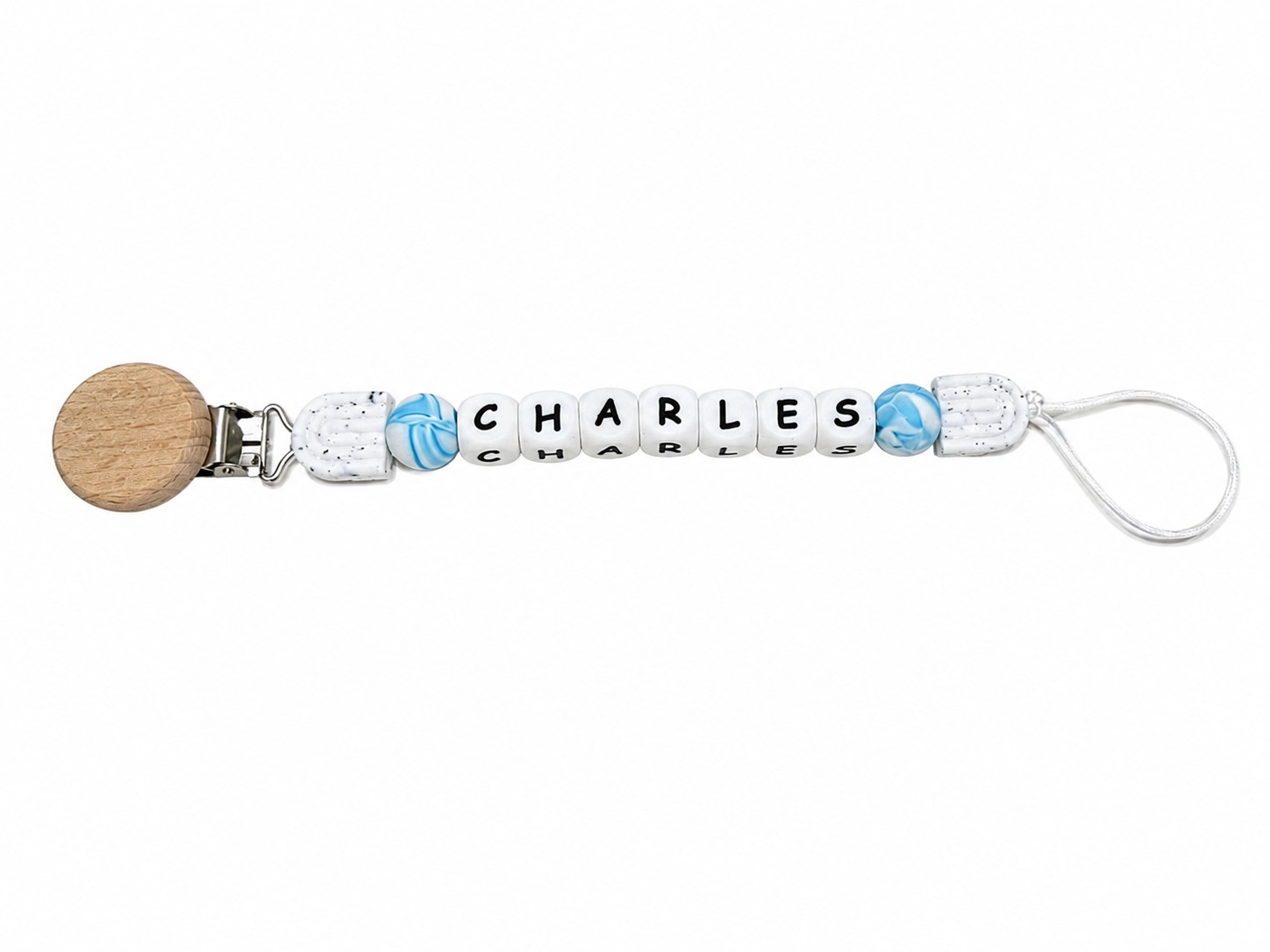 Maxims Baby Store - Personalized Marble Pacifier Clip - Blue 