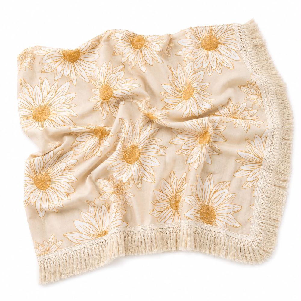 Maxims - Sunflower Muslin Baby Blanket With Tassel Fringe - Multicolor