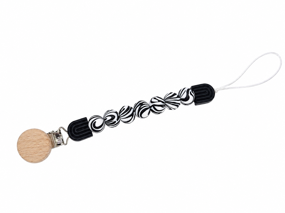 Maxims - Monochrome Marble Silicone Pacifier Clip - Black/White