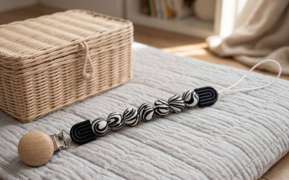 Maxims - Monochrome Marble Silicone Pacifier Clip - Black/White