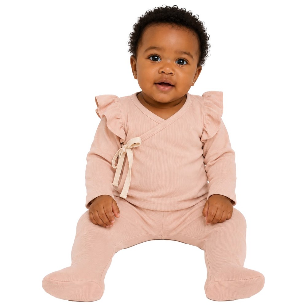 Maxims - 2pc-Set - Baby Girl's Ribbed Wrap Top & Footed Leggings - Peach