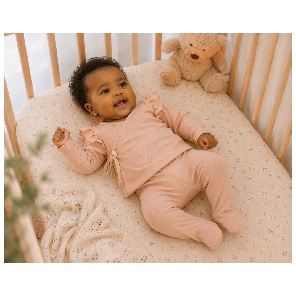 Maxims - 2pc-Set - Baby Girl's Ribbed Wrap Top & Footed Leggings - Peach