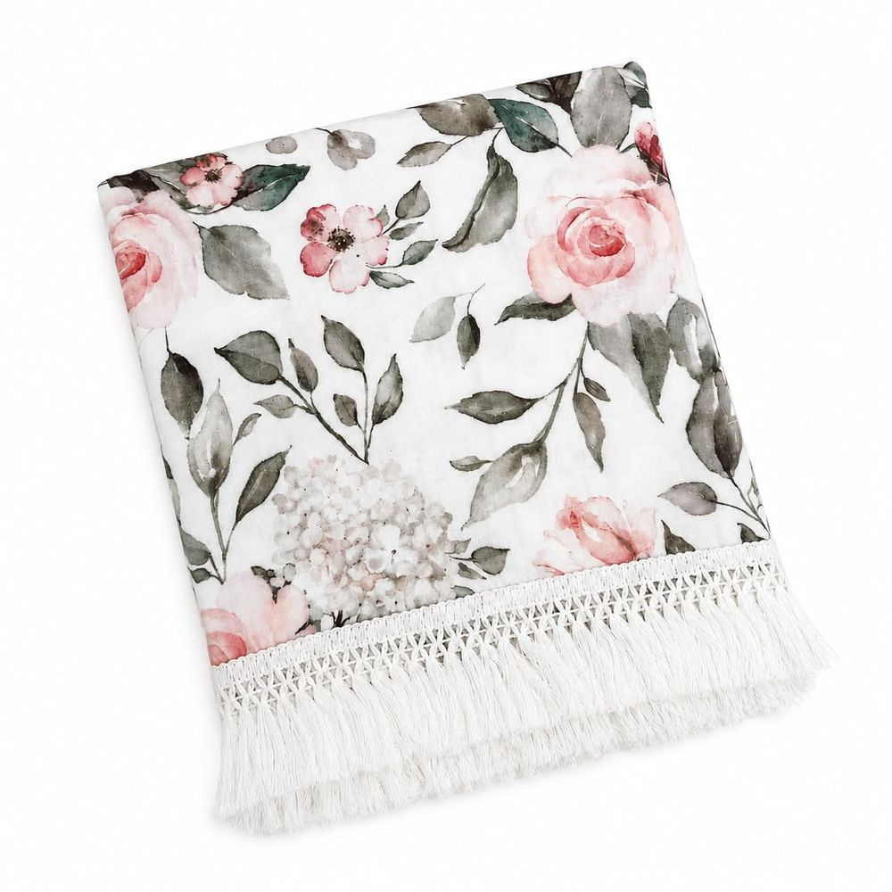 Maxims - Baby Floral Muslin Blanket With Tassel Fringe - Multicolor