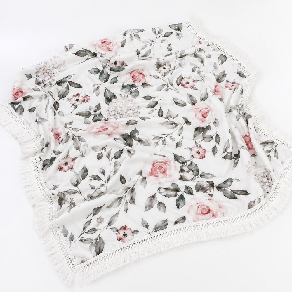 Maxims - Baby Floral Muslin Blanket With Tassel Fringe - Multicolor
