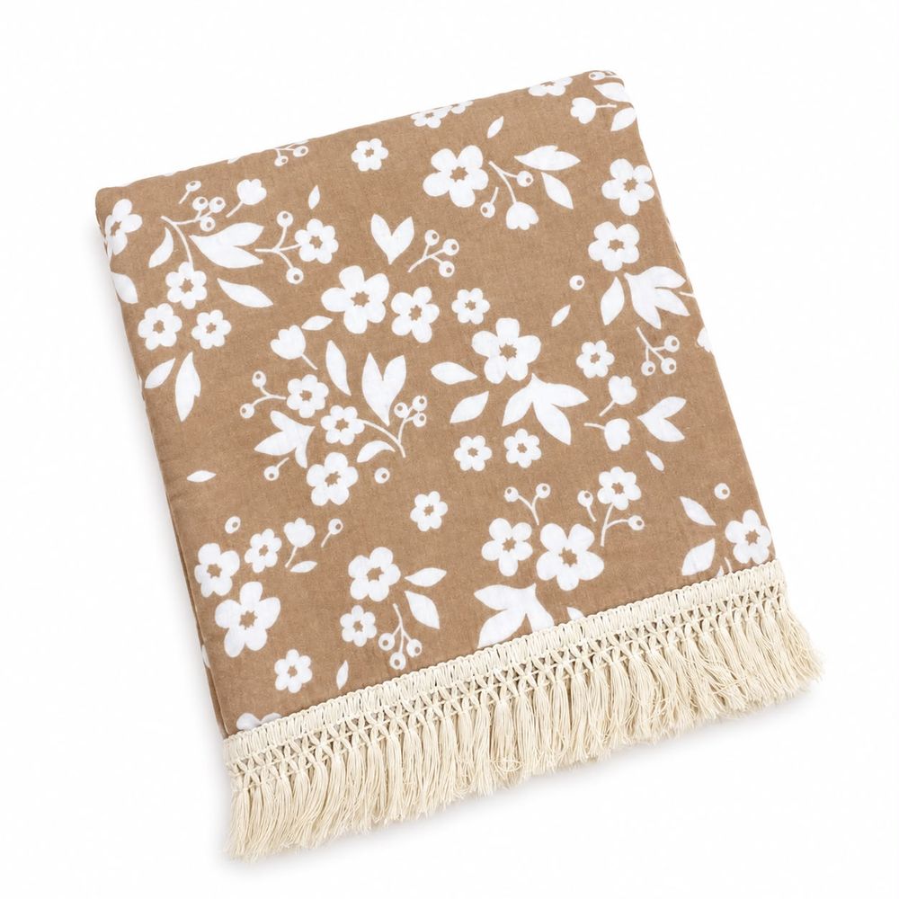 Maxims - Floral Muslin Baby Blanket With Tassel Fringe - Multicolor