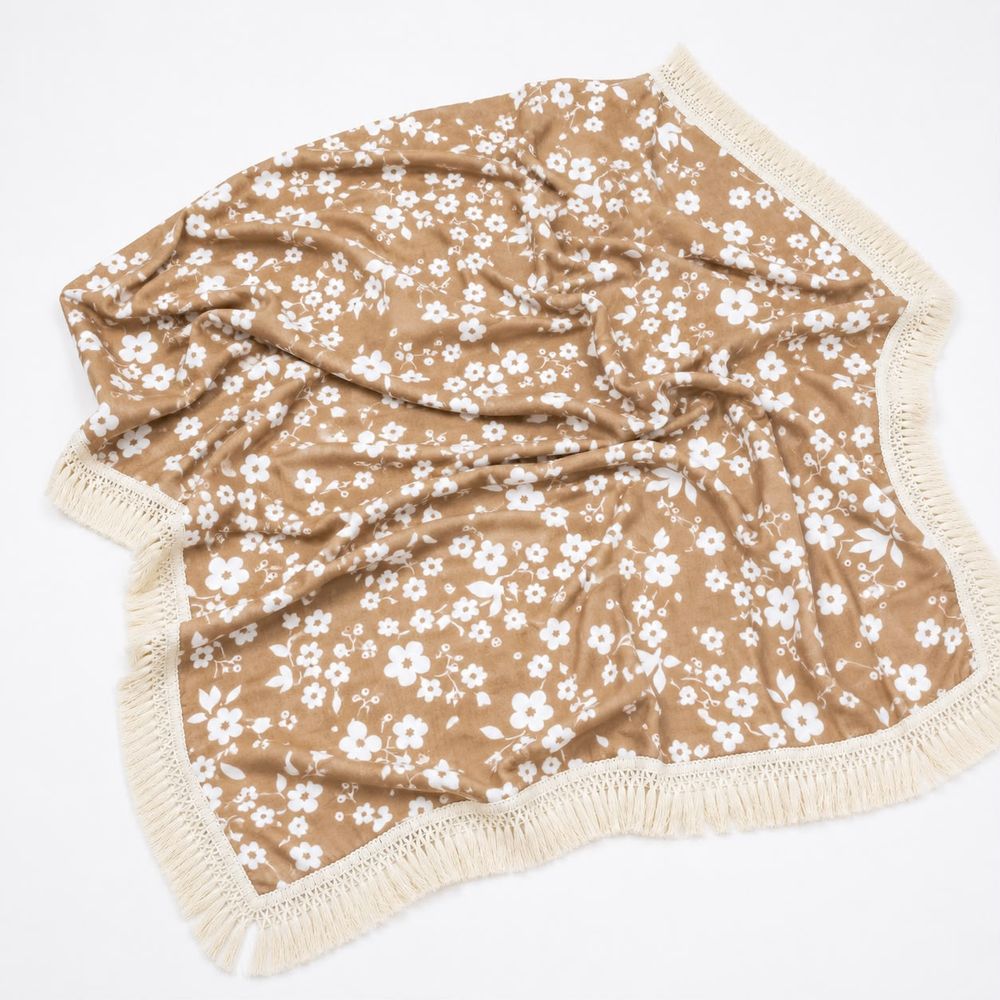 Maxims - Floral Muslin Baby Blanket With Tassel Fringe - Multicolor