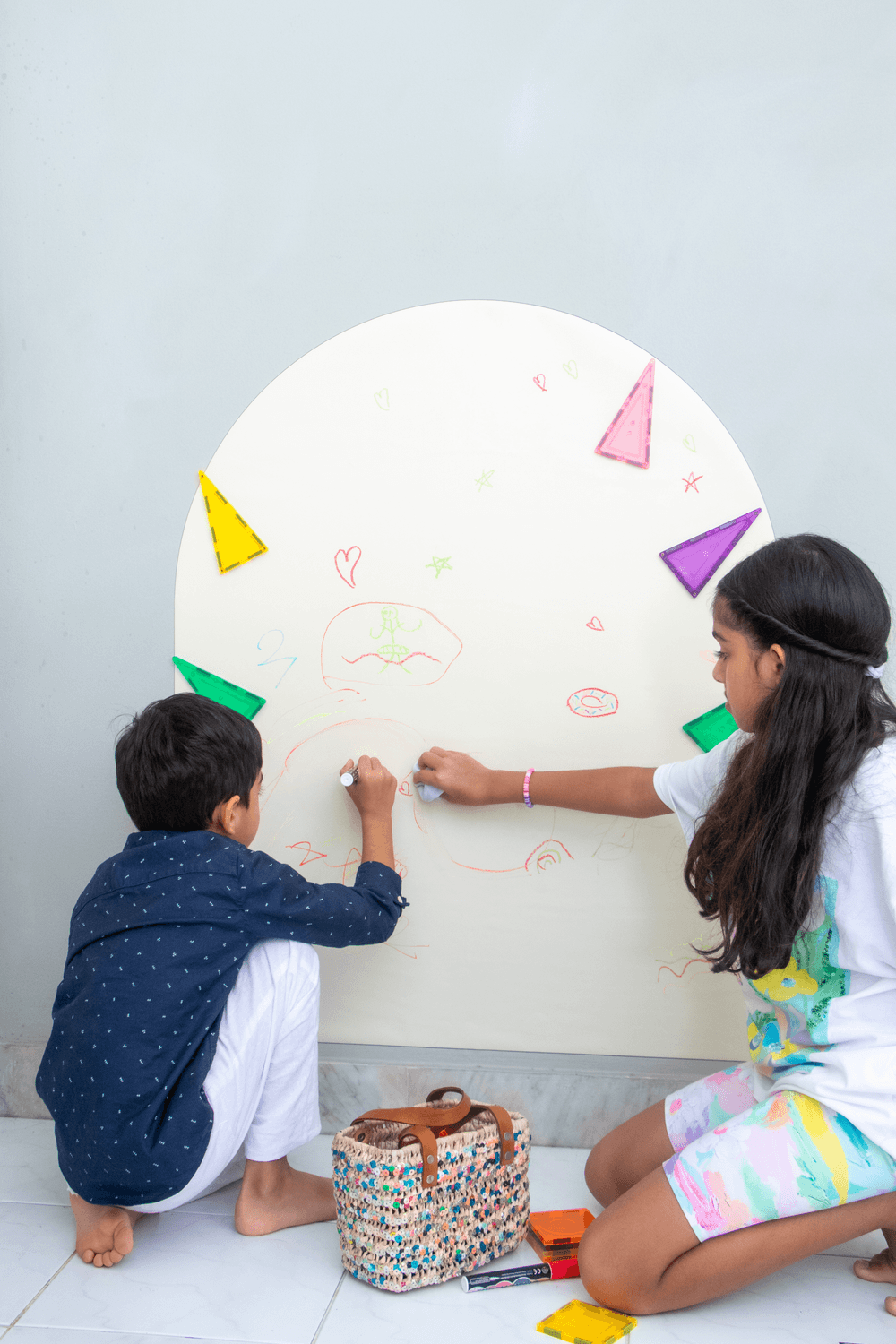 Tiny Tots - Magnetic Activity Wall Dry Erase Chalkboard Decal - Ivory Sand