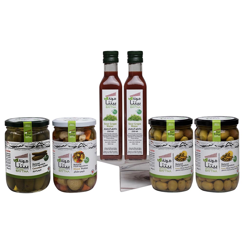 Mounit Baytna - Olives & Lemon Extra - Pack of 2 with Sour Grape Water - Pack of 2 & Pickles - Pack of 2 - Flavour May Vary