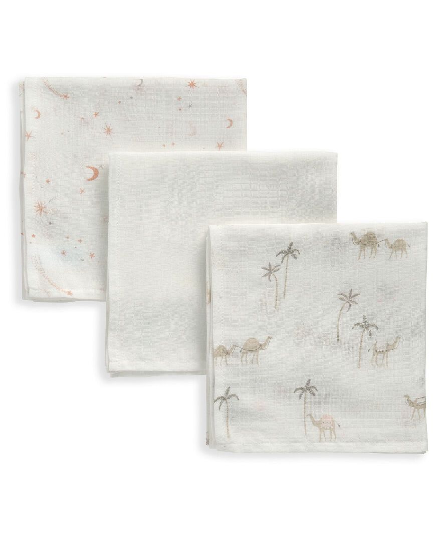 Mamas & Papas - Printed Muslin Squares - Camel Pink - 3 Pcs