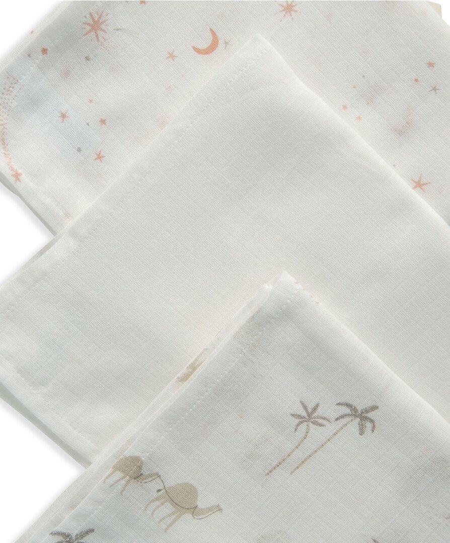 Mamas & Papas - Printed Muslin Squares - Camel Pink - 3 Pcs