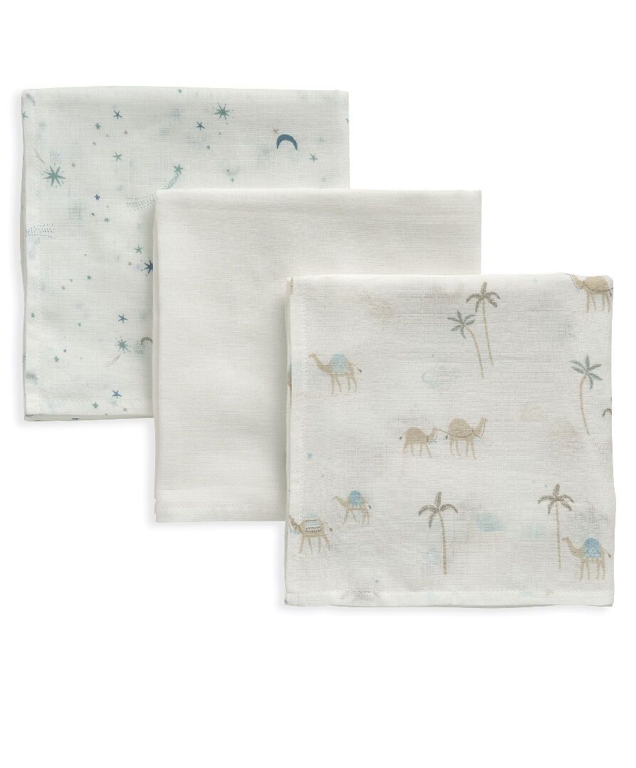 Mamas & Papas - Printed Muslin Squares - Camel Blue - 3 Pcs