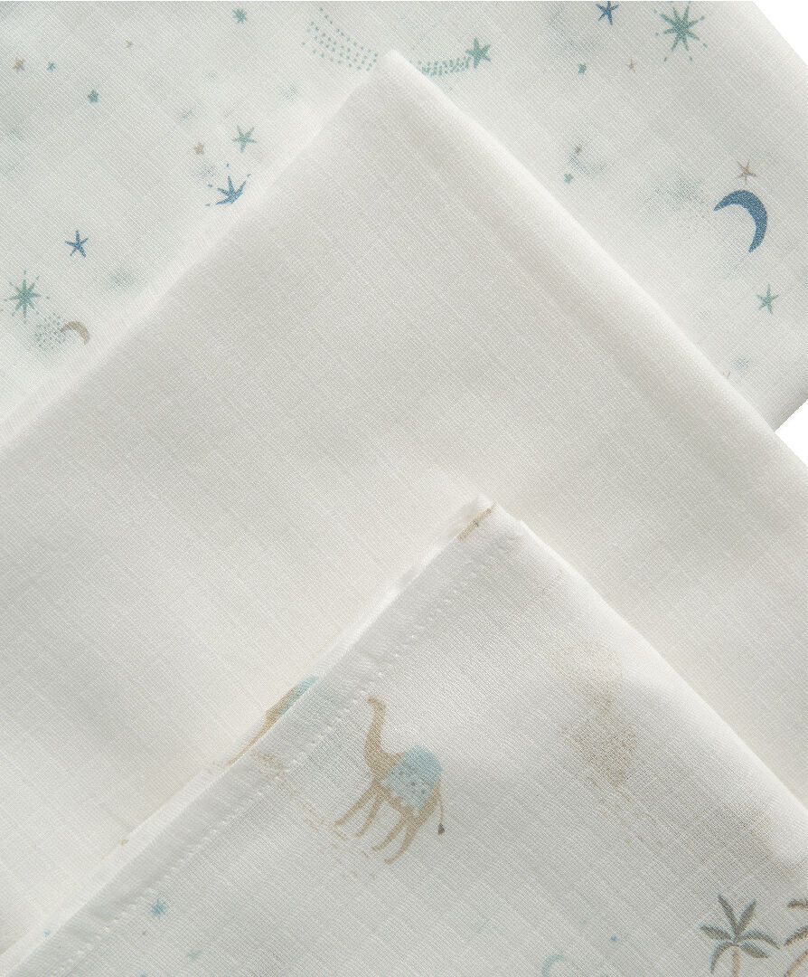 Mamas & Papas - Printed Muslin Squares - Camel Blue - 3 Pcs