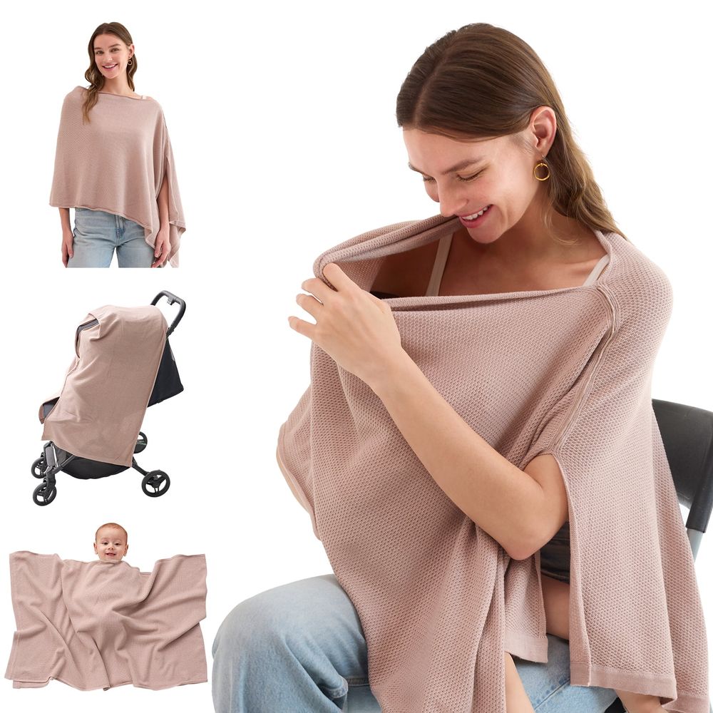 Momcozy Knitted Nursing Cover & Laundry Bag Set - Brown - 2 Pcs