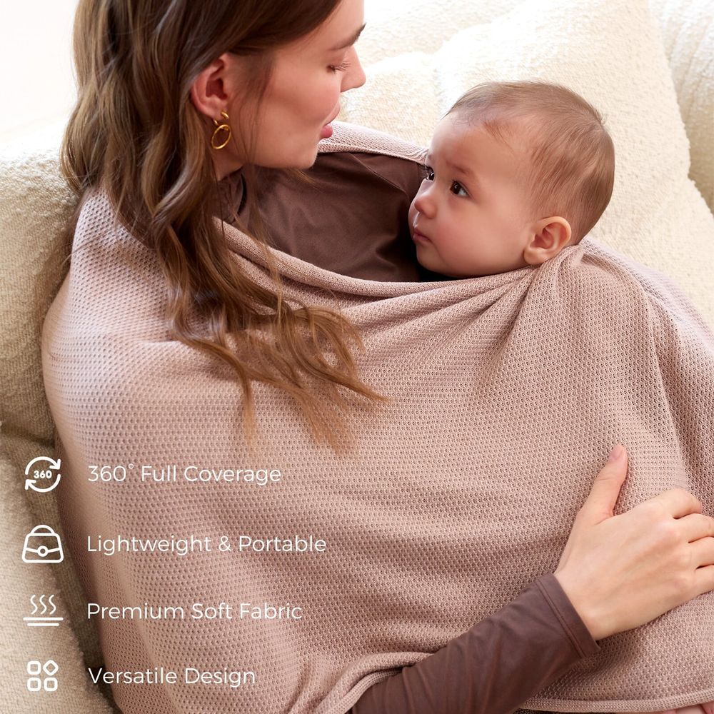 Momcozy Knitted Nursing Cover & Laundry Bag Set - Brown - 2 Pcs