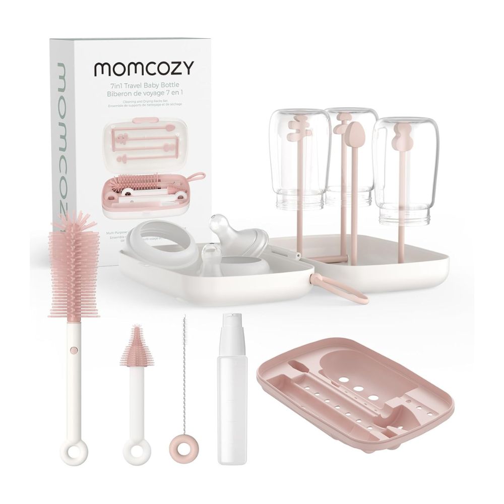 Momcozy 7-In-1 Classic Style Baby Bottle Brush Kit - Pink