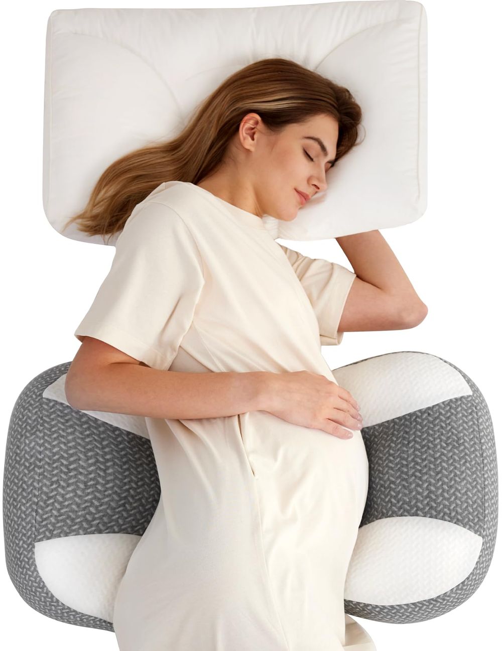 Momcozy W-Shaped Pregnancy Pillow - Grey - Plus