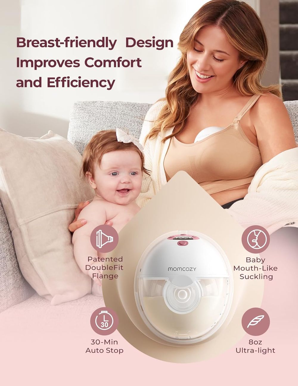 Momcozy - M5 Smart App Wearable Breast Pump Set - Cozy Red