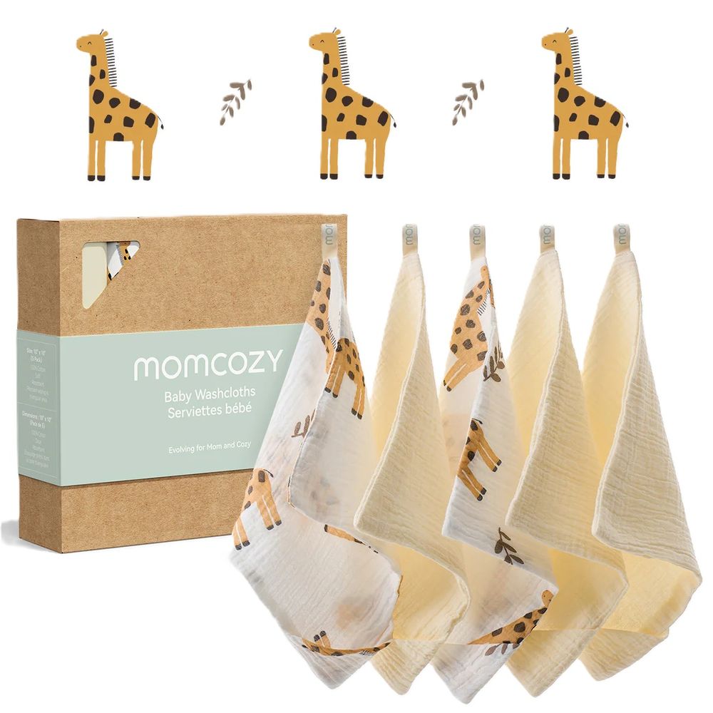 Momcozy - Baby 4-Layer Washcloths - Sunny Giraffe - 5 Pcs