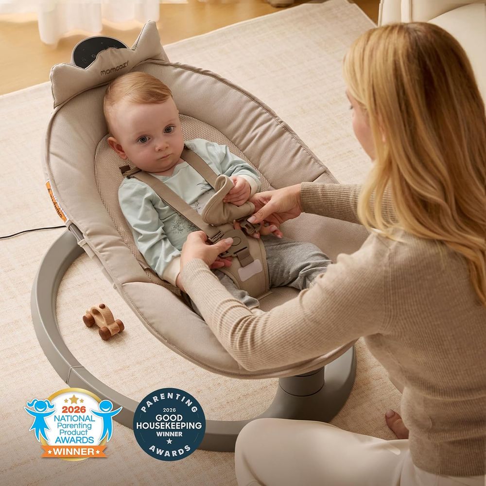 Momcozy - 2-In-1 Electric Baby Swing With Dual-Arm Support System - Khaki