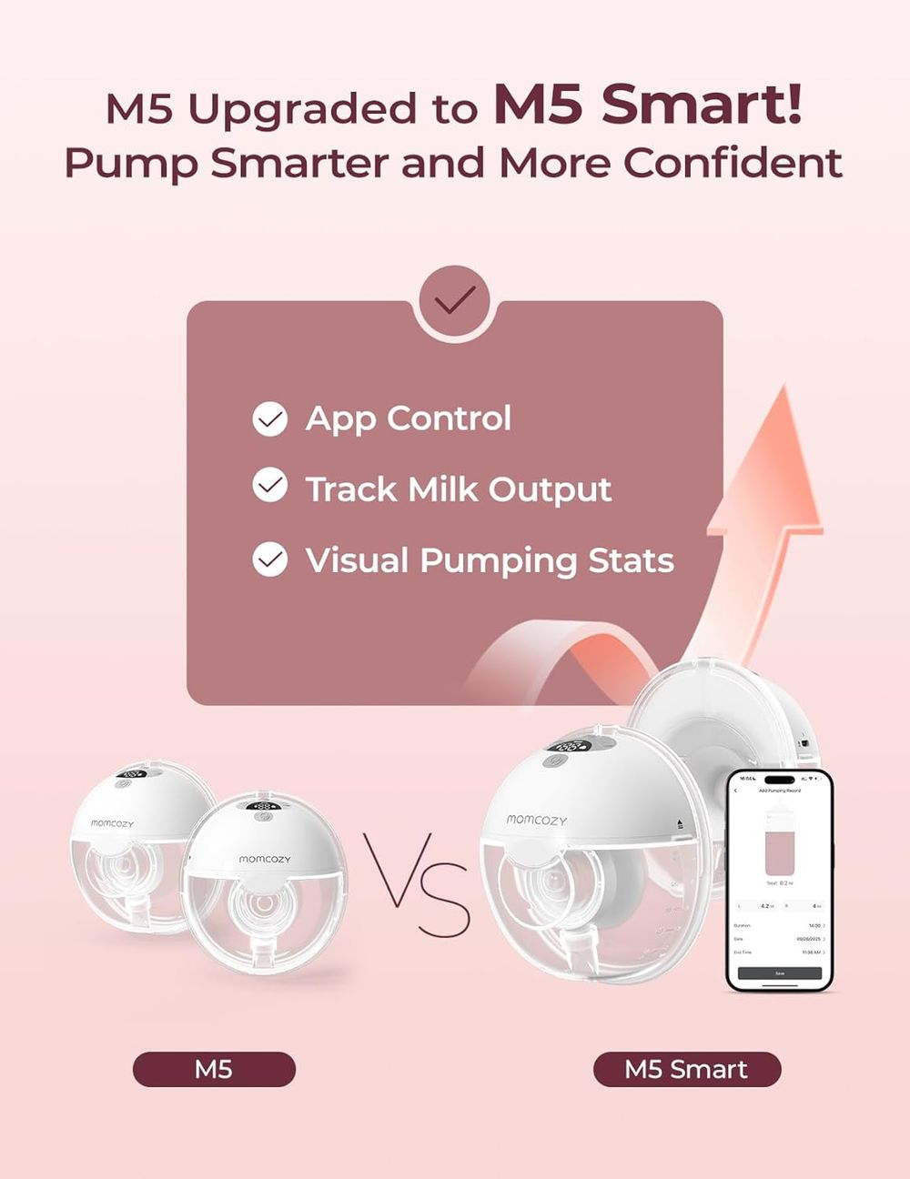 Momcozy - M5 Smart App Wearable Double Breast Pump Kit - Grey